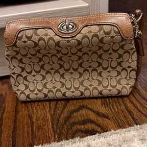 Coach Brown and Tan Signature Wristlet